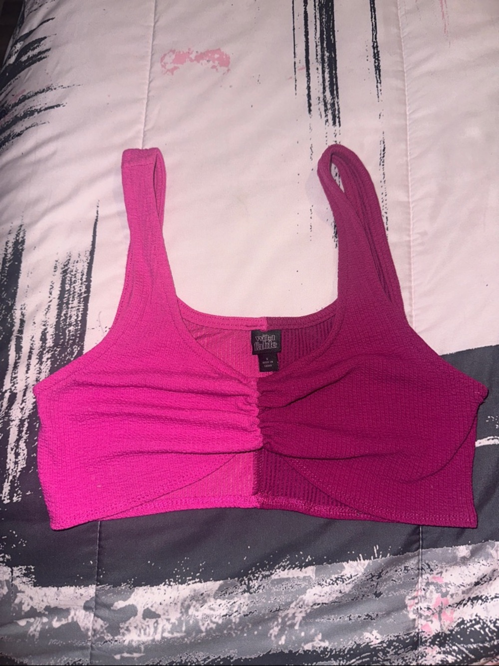 wild fable Two-Tone Pink & Magenta Ruched Crop Tank